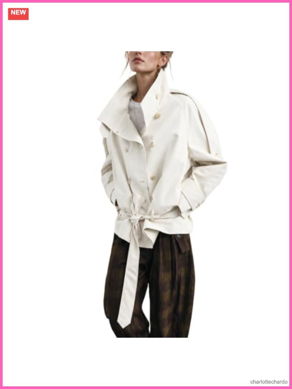 Cropped Funnel Neck Trench Coat Double Breasted Short Jacket Women's